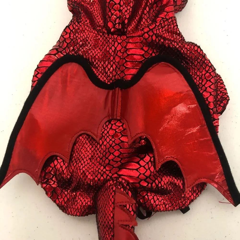 Thrills and Chills Dog Halloween Costume Red Metallic Dragon Outfit Size Small
